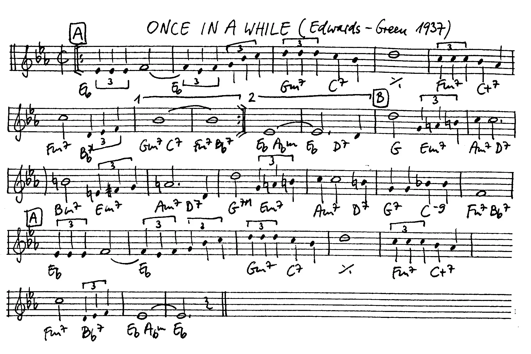 once in a while free jazz leadsheet - Courtesy of the Jungle Jazz Band